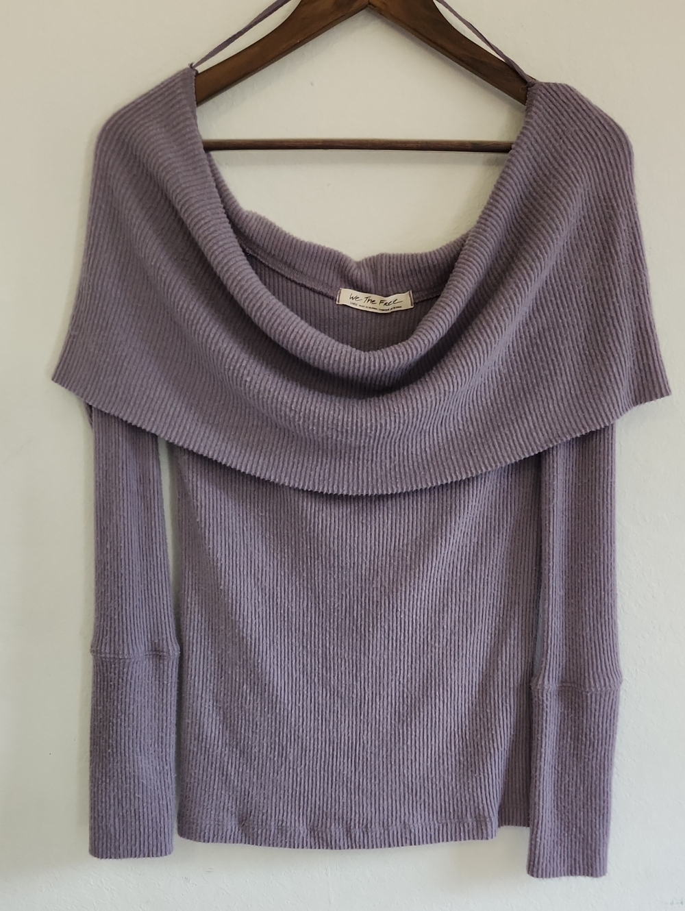 We The Free Free People Juicy Off-The-Shoulder Cowl Neck Ribbed Top Purple L